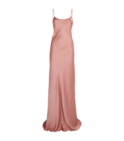 Shop Victoria Beckham Satin Slip Maxi Dress In Pink
