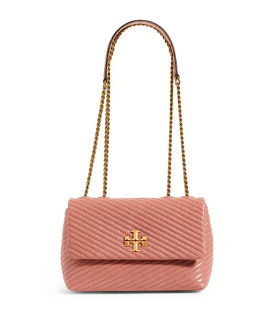 Shop Tory Burch Small Leather Kira Moto Shoulder Bag In Pink