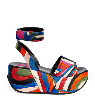 Shop Emilio Pucci Pucci Silk Pucciami Wedge Sandals 90 In Multi