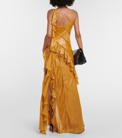 Shop Victoria Beckham Ruffled Lamé Gown In Gold