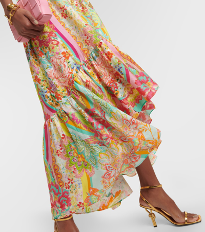 Shop Camilla Printed Ruffled Silk Midi Dress In Multicoloured