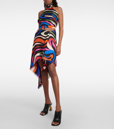 Shop Pucci Marmo Asymmetric Silk Miniskirt In Multicoloured