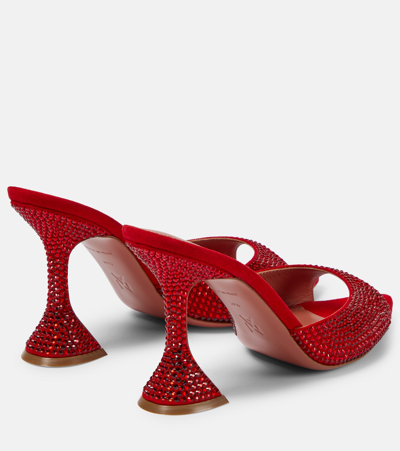 Shop Amina Muaddi Caroline Crystal-embellished Suede Mules In Red
