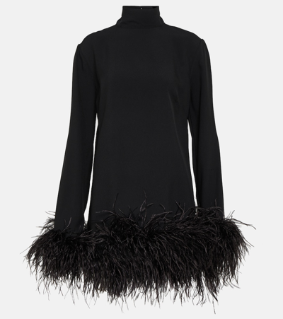 Shop Taller Marmo Piccolo Ubud Feather-trimmed Minidress In Black