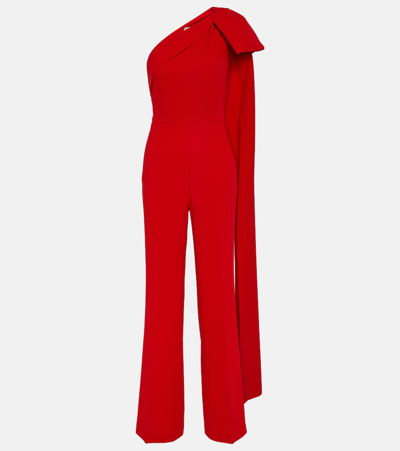 Shop Roland Mouret Bow-detail Asymmetric Cady Jumpsuit In Red