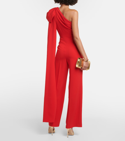 Shop Roland Mouret Bow-detail Asymmetric Cady Jumpsuit In Red