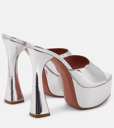 Amina Muaddi Dalida Mirrored-leather Platform Sandals In Silver