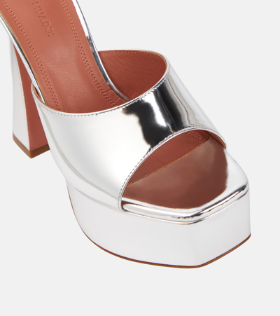 Shop Amina Muaddi Dalida Mirrored Leather Platform Mules In Silver