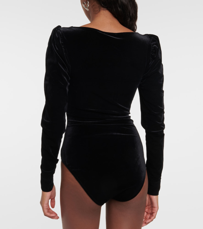 Shop Ganni Cutout Velvet Jersey Bodysuit In Black
