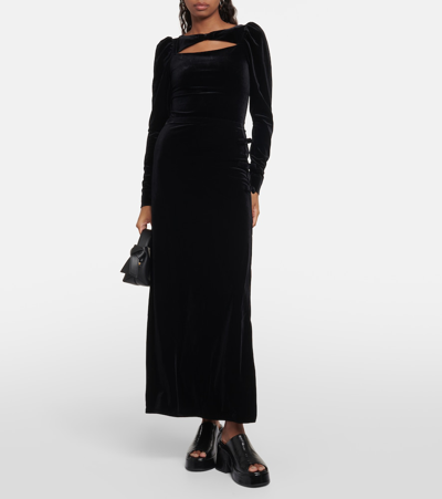 Shop Ganni Cutout Velvet Jersey Bodysuit In Black