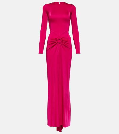 Shop Victoria Beckham Gathered Jersey Maxi Dress In Pink