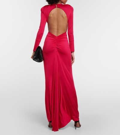 Shop Victoria Beckham Gathered Jersey Maxi Dress In Pink