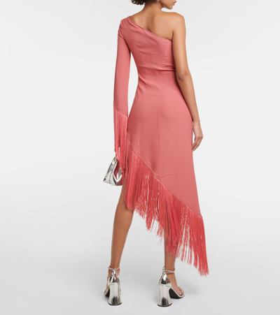 Taller Marmo Aventador Fringed One-shoulder Midi Dress In Pink