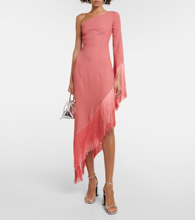 Taller Marmo Aventador Fringed One-shoulder Midi Dress In Pink