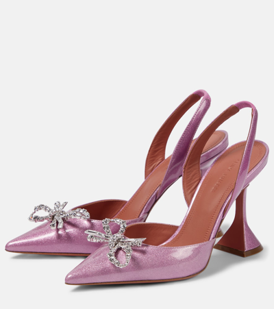 Shop Amina Muaddi Rosie Patent Leather Slingback Pumps In Pink