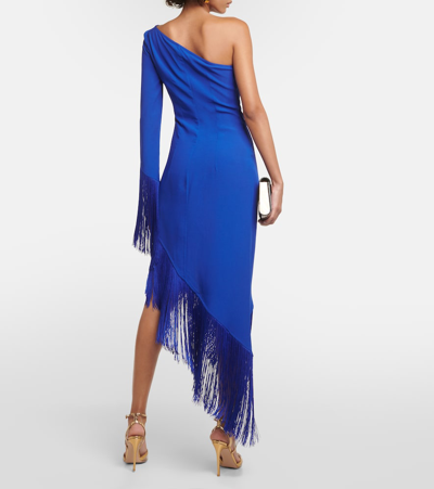 Shop Taller Marmo Aventador Fringed One-shoulder Midi Dress In Blue