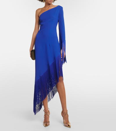 Shop Taller Marmo Aventador Fringed One-shoulder Midi Dress In Blue