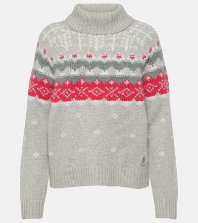 Shop Bogner Samia Fair Isle Cashmere Sweater In Grey