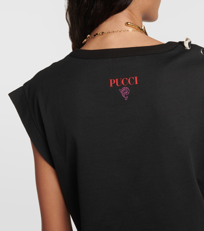 Shop Pucci Silk-trimmed Cotton Jersey Top In Black
