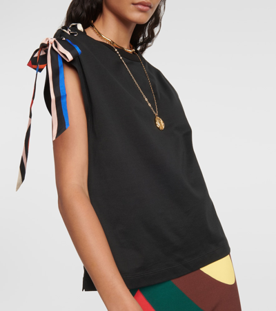 Shop Pucci Silk-trimmed Cotton Jersey Top In Black