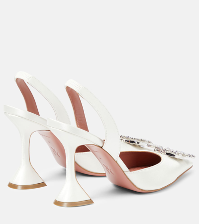 Amina Muaddi White Silk Satin Slingback Pumps In White