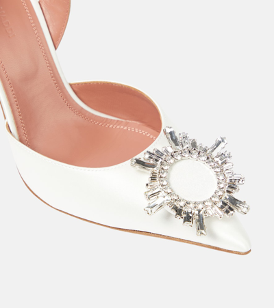 Amina Muaddi White Silk Satin Slingback Pumps In White