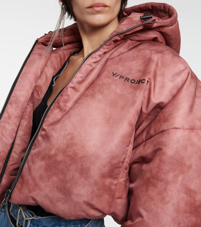 Y/project Double-collar Cropped Puffer Jacket In Pink