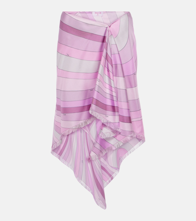 Shop Pucci Iride Asymmetric Silk Miniskirt In Pink