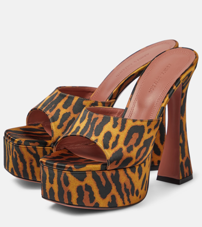 Shop Amina Muaddi Dalida Leopard-print Satin Platform Mules In Orange