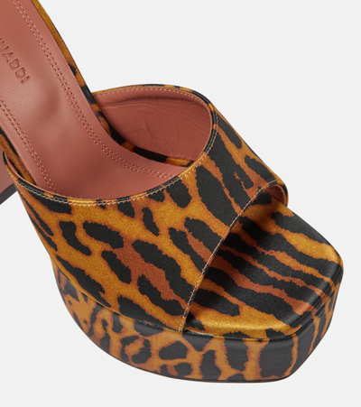 Shop Amina Muaddi Dalida Leopard-print Satin Platform Mules In Orange