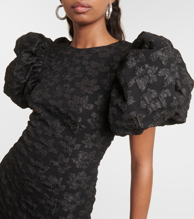Shop Rotate Birger Christensen Puff-sleeve Jacquard Midi Dress In Black