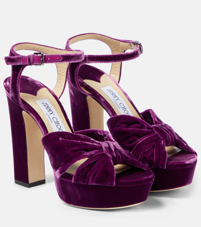 Shop Jimmy Choo Heloise 120 Velvet Peep-toe Pumps In Purple