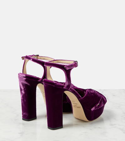 Shop Jimmy Choo Heloise 120 Velvet Peep-toe Pumps In Purple