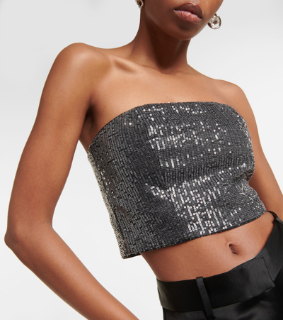 Shop Rotate Birger Christensen Twill Sequined Tube Top In Black