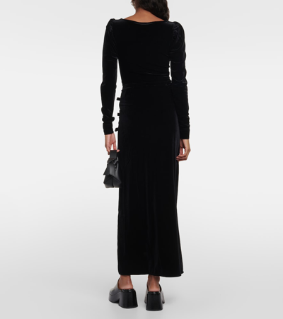 Shop Ganni Bow-detail Velvet Jersey Maxi Skirt In Black