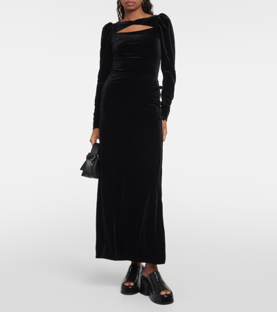 Shop Ganni Bow-detail Velvet Jersey Maxi Skirt In Black