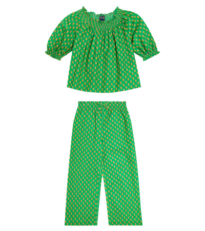 Shop Polo Ralph Lauren Floral Cotton Top And Pants Set In Green