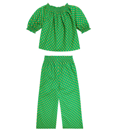 Shop Polo Ralph Lauren Floral Cotton Top And Pants Set In Green