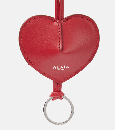 Shop Alaïa Le Coeur Leather Keychain With Strap In Red