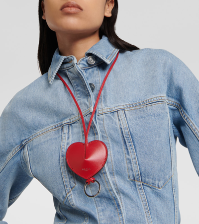 Alaïa Le Coeur Leather Keychain With Strap In Red