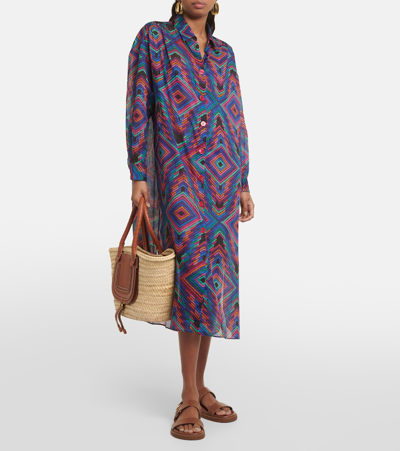 Eres Dj Printed Cotton Voile Shirt Dress In Multicoloured