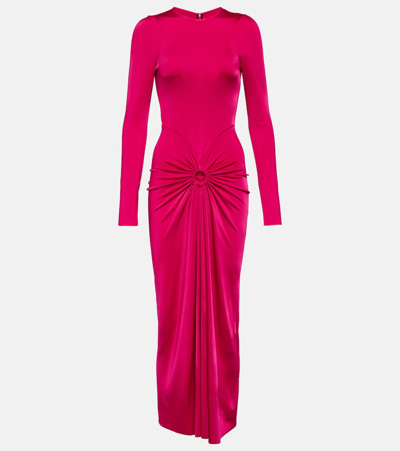 Shop Victoria Beckham Gathered Jersey Midi Dress In Pink