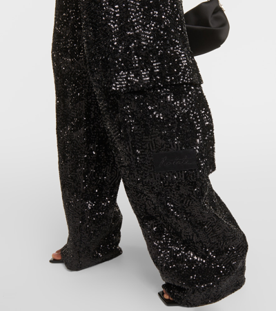 Shop Rotate Birger Christensen Sequined Straight Cargo Pants In Black