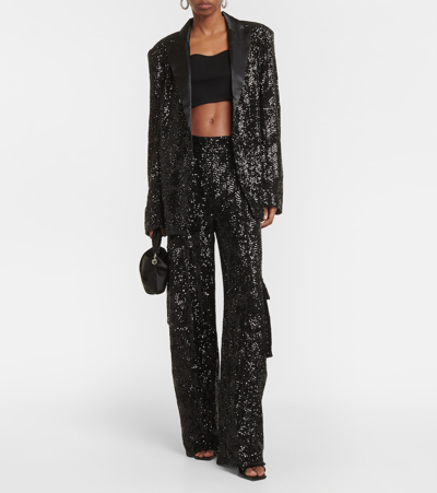 Shop Rotate Birger Christensen Sequined Straight Cargo Pants In Black