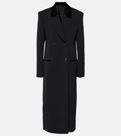 Shop Givenchy Velvet-trimmed Wool Coat In Black