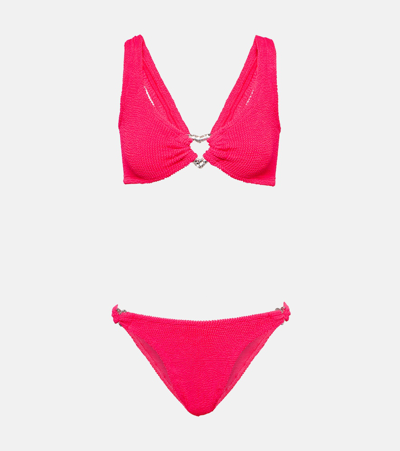 Shop Hunza G Heather Embellished Bikini In Pink