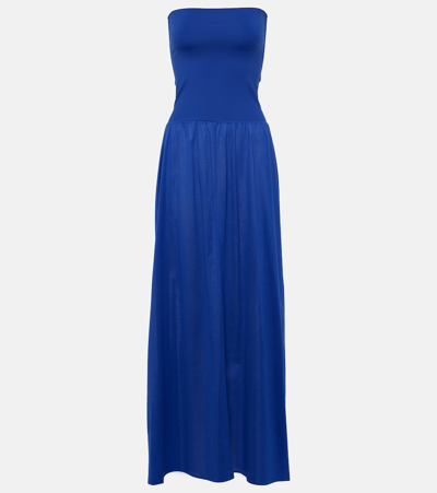 Shop Eres Ankara Strapless Cotton Maxi Dress In Blue