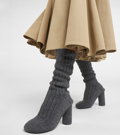 Bottega Veneta Wool-blend Knee-high Sock Boots In Grey