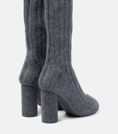 Bottega Veneta Wool-blend Knee-high Sock Boots In Grey