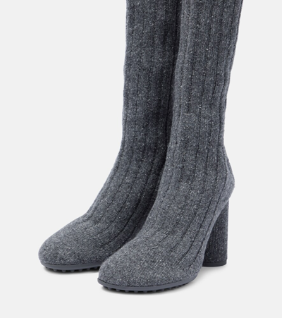 Bottega Veneta Wool-blend Knee-high Sock Boots In Grey